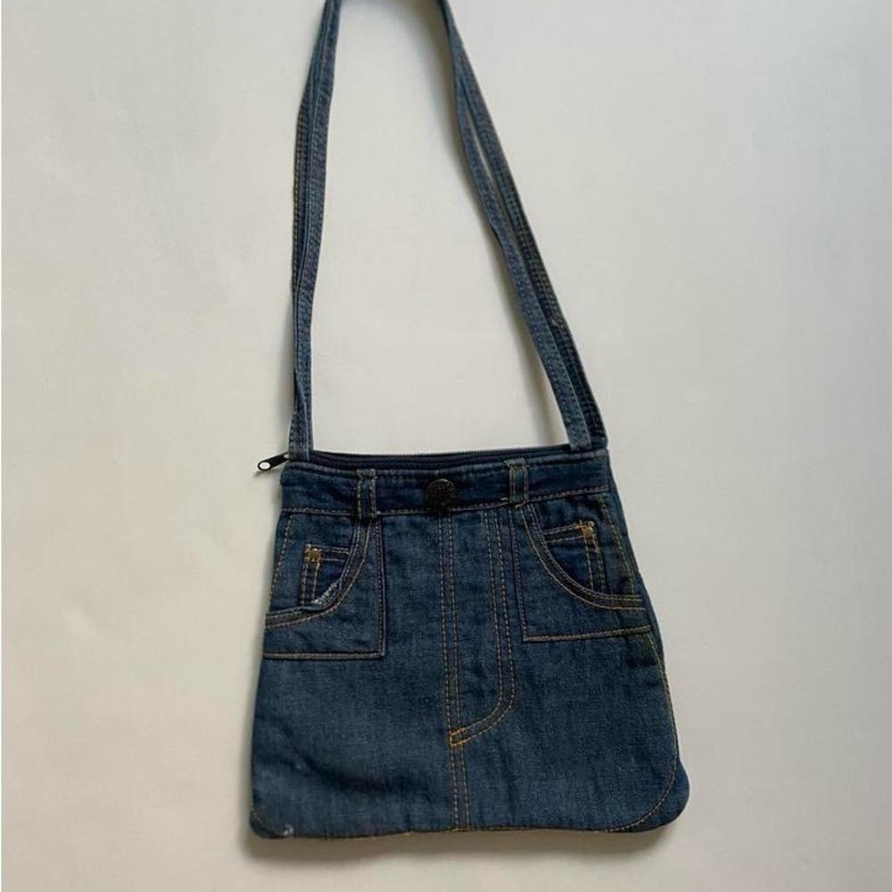 Unique Denim Shoulder Bag with Jean Design on Front